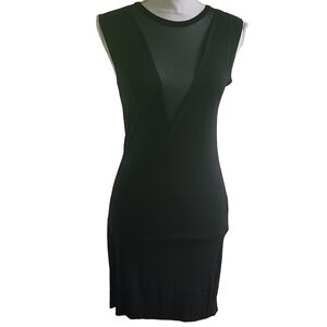 Don't Ask Why Sheer V-Dip Dress One Size Black Tshirt Material Viscose Nylon